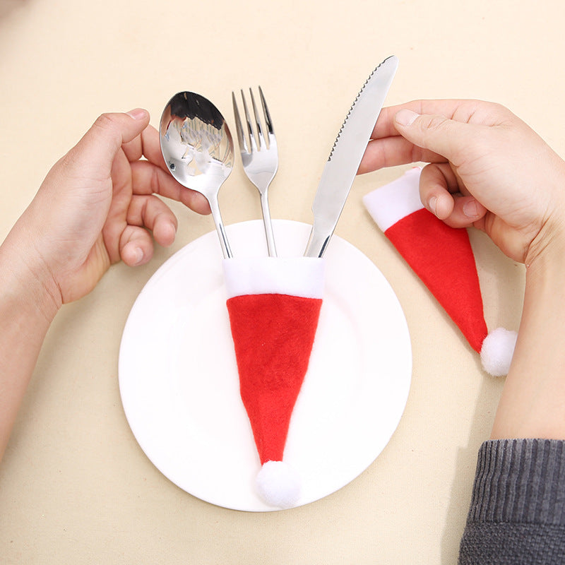 Christmas Hat Fork & Knife Cover Decoration